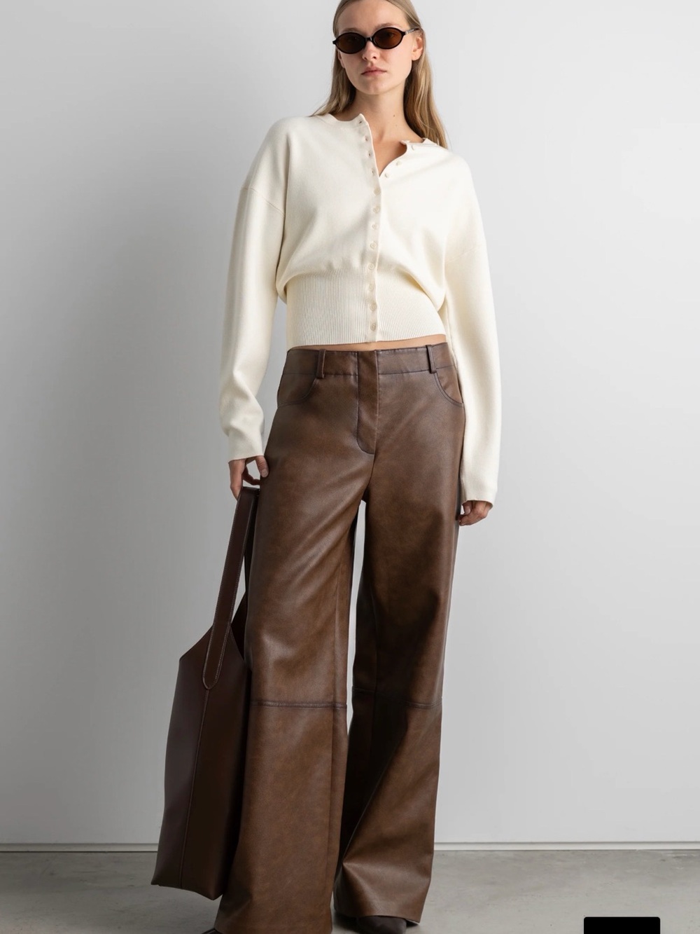 OAK + FORT Chestnut Brown Leather Trousers